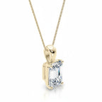 My Store 4 emerald-cut diamond solitaire pendant necklace in 18K yellow gold with a tapered bail and fine cable chain.