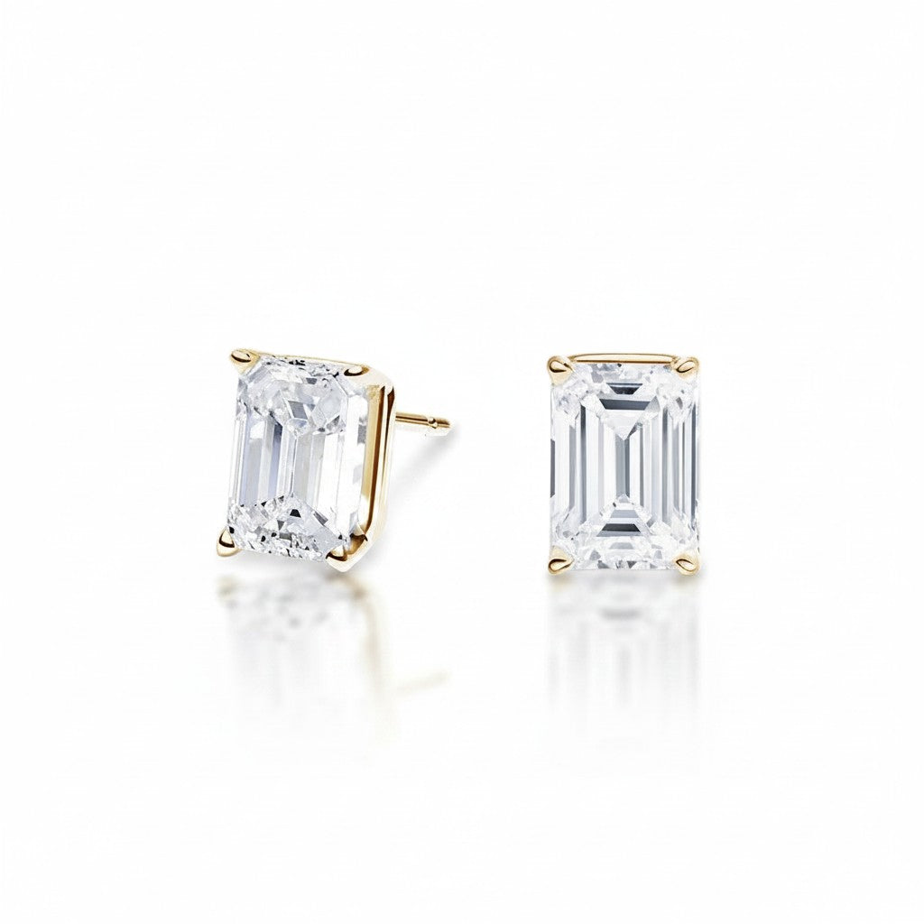 My Store 4 emerald-cut lab-grown diamond stud earrings set in 18K solid gold with a 2-carat total weight.
