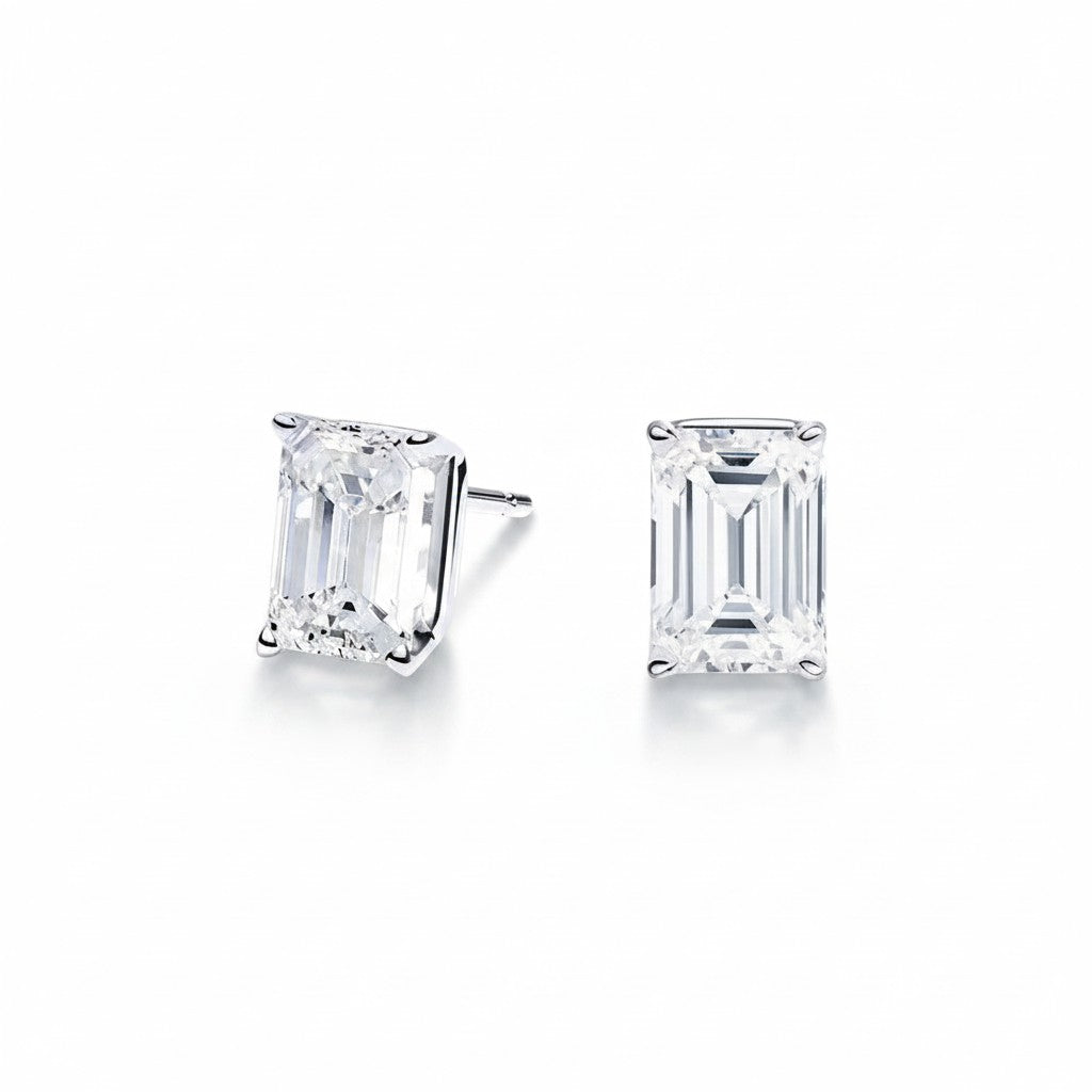 My Store 4 18K solid gold stud earrings featuring 2 carat emerald-cut lab-grown diamonds with exceptional clarity.