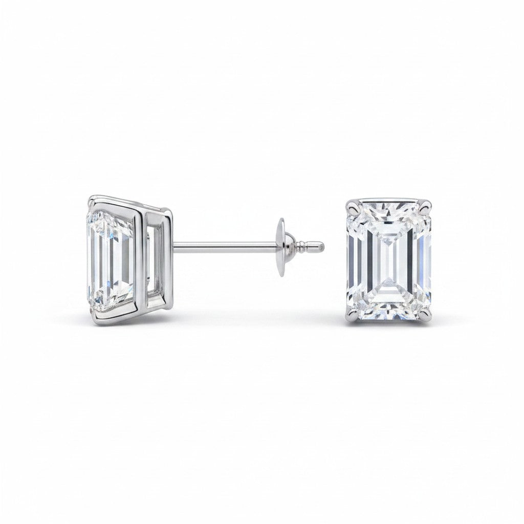 My Store 4 18K solid gold stud earrings featuring 2 carat emerald-cut lab-grown diamonds with a polished finish.