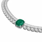 My Store 4 Florence double-row necklace in 18K white gold with a central cushion-cut emerald and marquise diamonds.