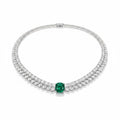 My Store 4 Florence emerald and diamond double-row necklace in 18K white gold with marquise and round cut stones.