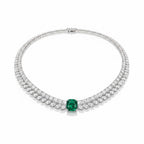 My Store 4 Florence emerald and diamond double-row necklace in 18K white gold with marquise and round cut stones.