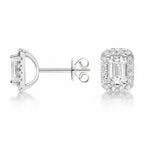 My Store 4 18K solid gold emerald cut lab diamond halo stud earrings with 1.5 carat total weight
