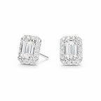 My Store 4 18K solid gold emerald cut lab diamond stud earrings with a sparkling halo setting.