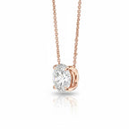 My Store 4 floating round diamond solitaire pendant in 18K rose gold with a minimalist four-prong bail-free setting.