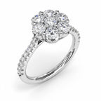My Store 4 seven-stone floral cluster engagement ring with micro-pavé diamonds set in polished white gold.