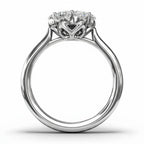My Store 4 seven-stone floral cluster engagement ring in polished white gold with a cathedral shank side view