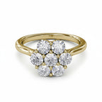 My Store 4 seven-stone floral cluster engagement ring with brilliant-cut diamonds set in polished yellow gold.