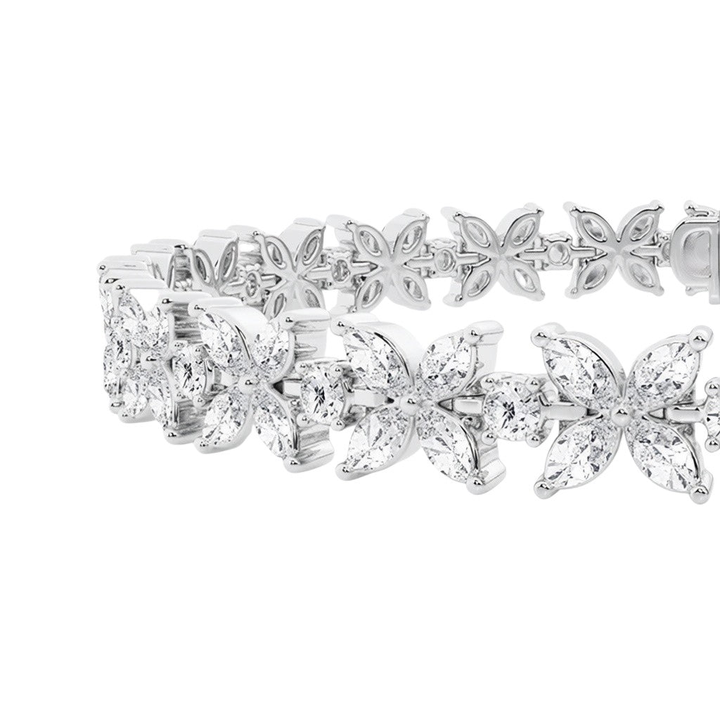My Store 4 Bloomline floral diamond line bracelet in white gold with marquise and round cut diamond flower clusters.