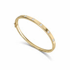 My Store 4 yellow gold bangle bracelet featuring round flush-set diamonds in a sleek, snag-free design with hinge clasp.