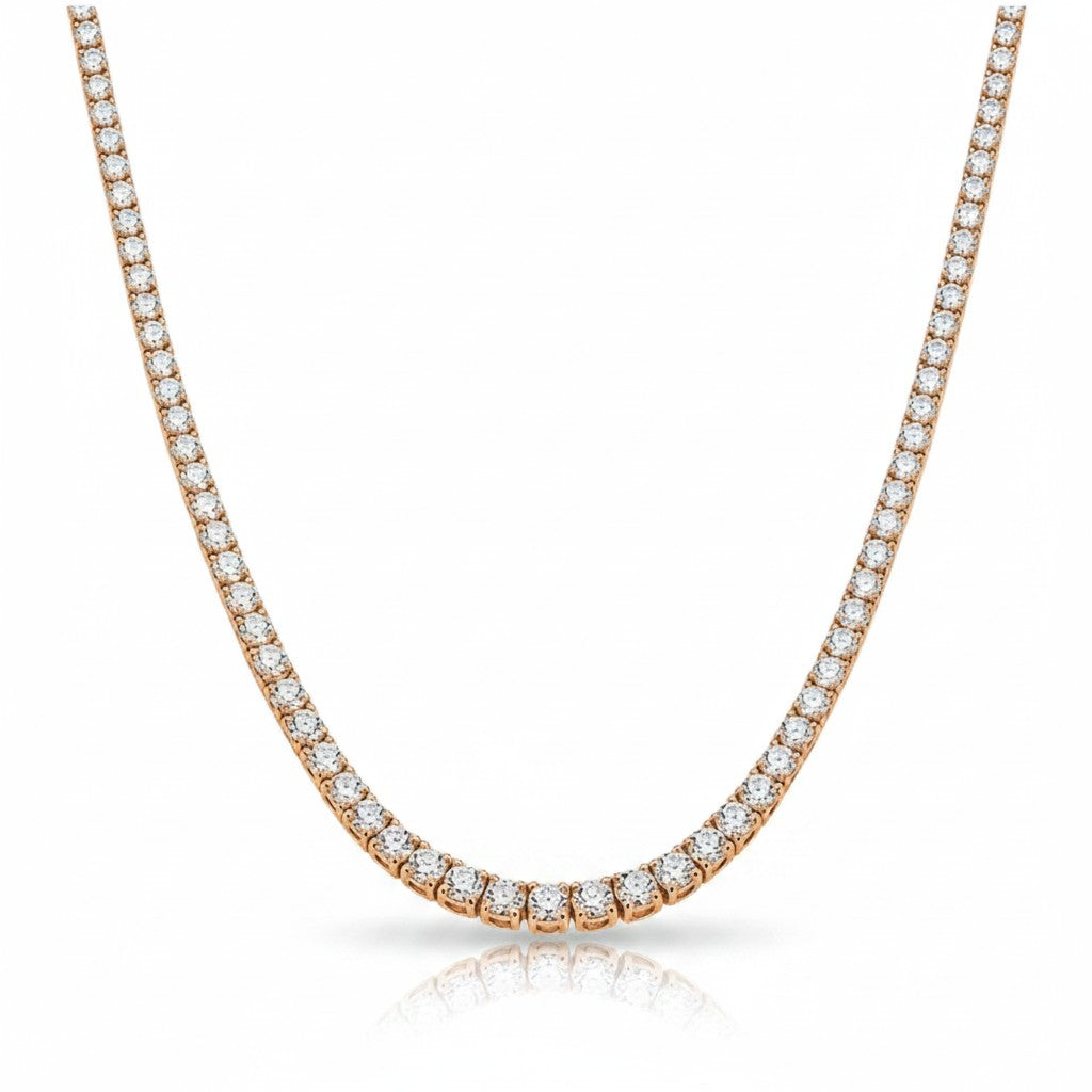 My Store 4 classic four-prong tennis necklace featuring a continuous line of brilliant-cut diamonds in 18K gold.