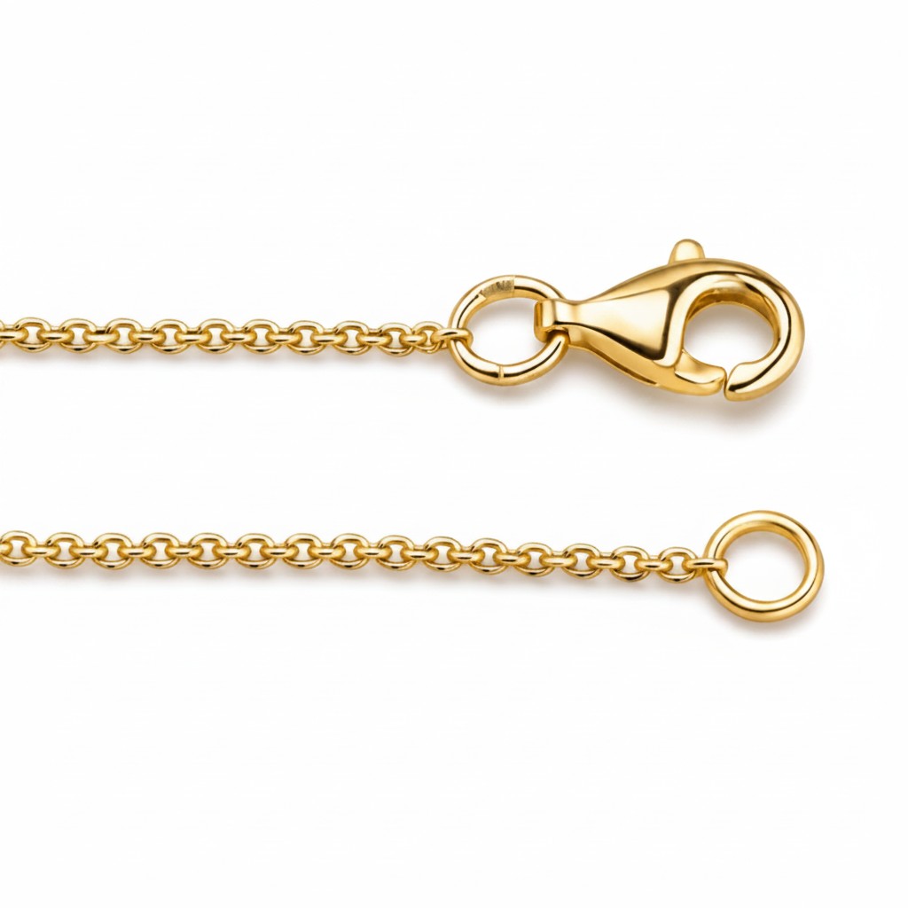 My Store 4 yellow gold cable chain necklace featuring a secure lobster claw clasp and matching jump ring