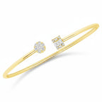 My Store 4 gold open cuff bracelet featuring a round diamond cluster and a rectangular baguette diamond motif.