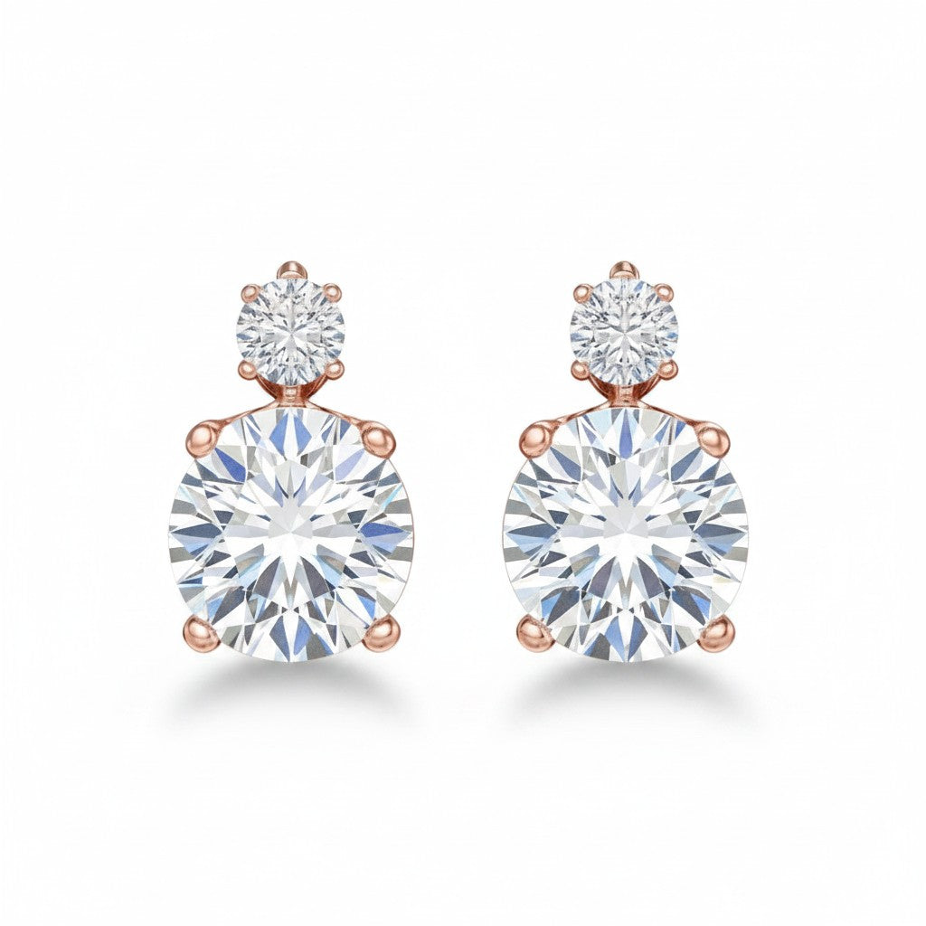 My Store 4 18K solid gold double round lab-grown diamond drop earrings featuring 6.5 carat total weight.