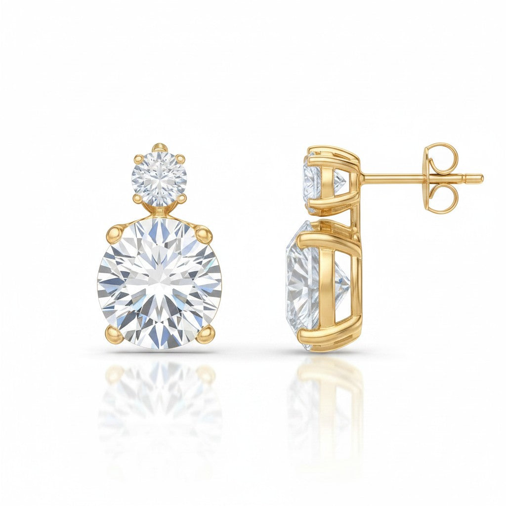 My Store 4 18K solid gold drop earrings featuring two round lab-grown diamonds with push back closures.