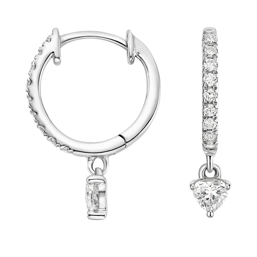 My Store 4 Roxane 18K solid gold drop earrings featuring heart-shaped lab-grown diamonds on pavé hoop settings