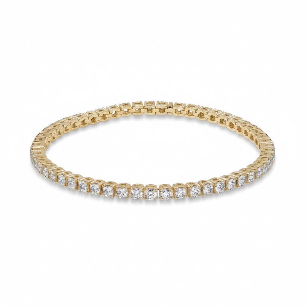 My Store 4 round brilliant diamond tennis bracelet in 14k yellow gold with a secure four-prong setting.