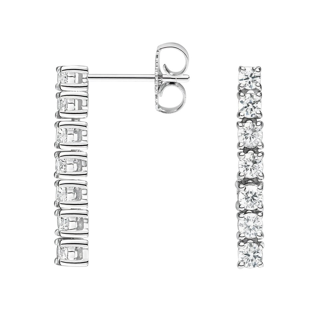 My Store 4 18K solid gold tennis drop earrings featuring 4 carats of brilliant lab-grown diamonds in a vertical line