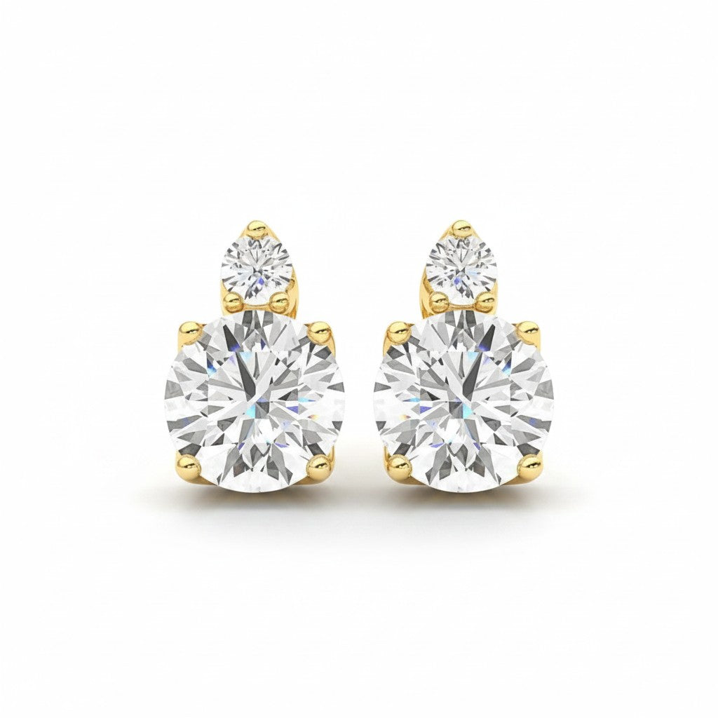 My Store 4 18K solid gold double round lab-grown diamond earrings featuring 2.4 carats of brilliant round-cut stones.