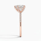 My Store 4 18K solid gold solitaire ring with a lab-grown diamond and pavé band, side view on white background.