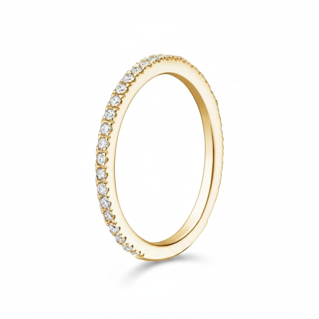 My Store 4 yellow gold wedding band featuring a delicate French-set micro-pavé row of round brilliant diamonds.