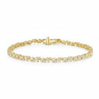 My Store 4 gold tennis bracelet featuring an alternating pattern of pear-cut and round-cut diamonds with a box clasp.