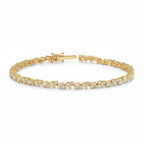 My Store 4 gold tennis bracelet featuring an alternating pattern of pear-cut and round-cut diamonds with a box clasp.
