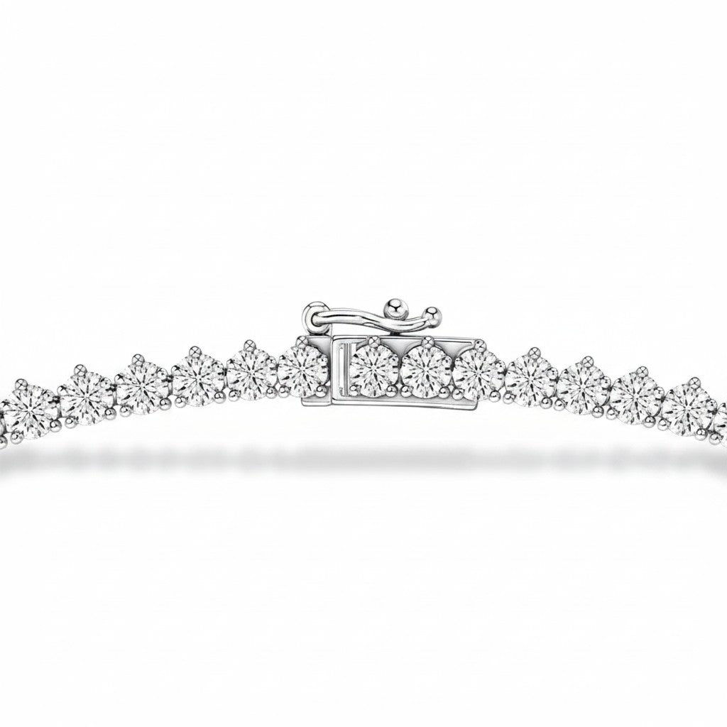 My Store 4 graduated Riviera diamond tennis necklace in white gold with a secure safety clasp and three-prong settings.