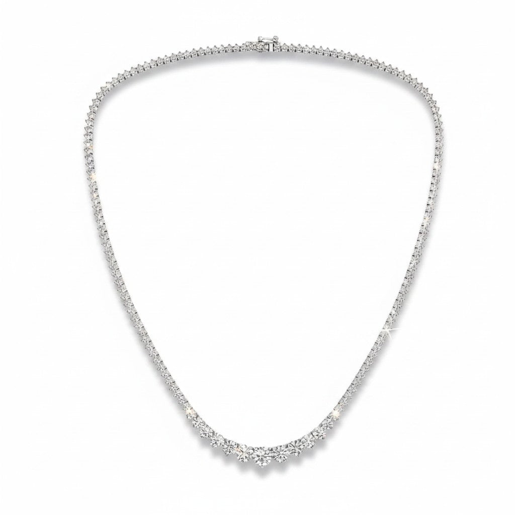 My Store 4 graduated Riviera diamond tennis necklace in white gold with a three-prong setting and secure safety clasp.