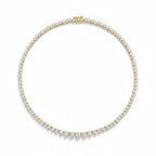 My Store 4 graduated Riviera diamond tennis necklace in yellow gold with a three-prong setting on a white background.