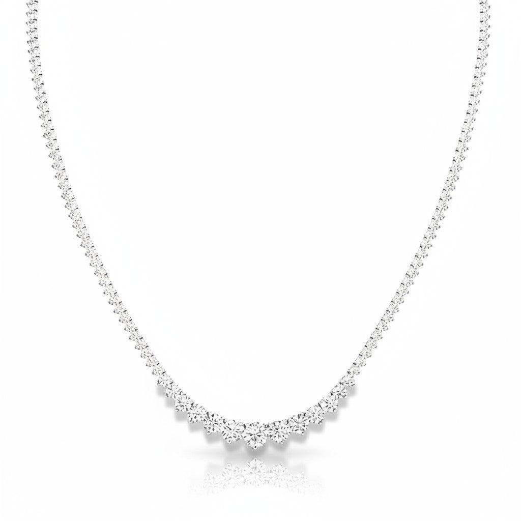 My Store 4 graduated Riviera diamond tennis necklace in white gold with a three-prong setting.