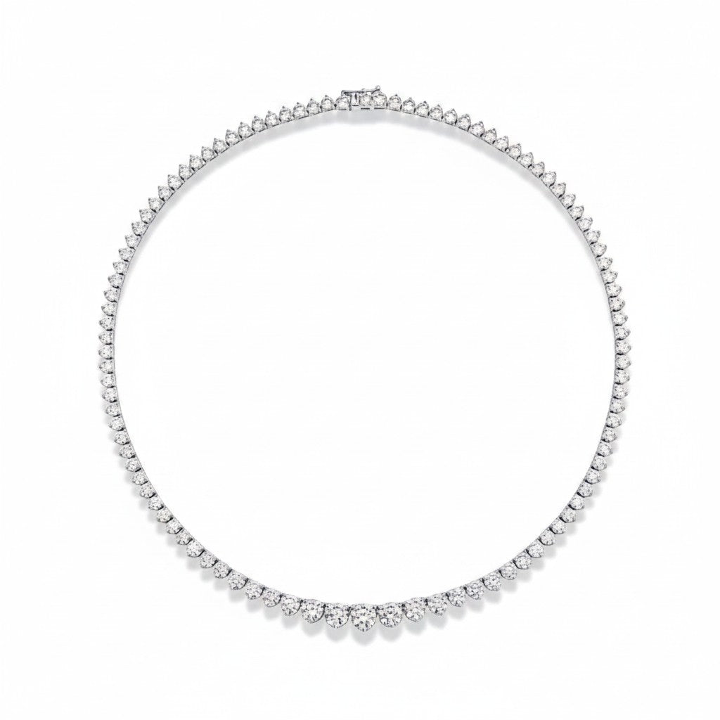 My Store 4 graduated Riviera tennis necklace featuring brilliant diamonds in a three-prong setting on white gold.