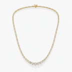 My Store 4 graduated Riviera diamond tennis necklace in 18K yellow gold with a three-prong setting.
