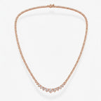 My Store 4 graduated rose gold tennis necklace featuring a three-prong diamond setting in a classic Riviera style.
