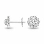 My Store 4 18K solid gold halo stud earrings featuring 1.5 carat lab-grown diamonds in a sophisticated floral design.
