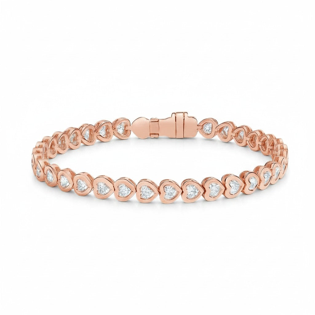 My Store 4 18K rose gold bracelet featuring heart-shaped lab-grown diamonds in secure bezel settings.