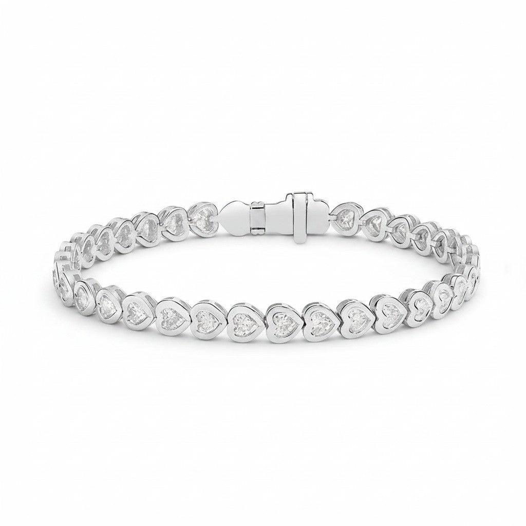 My Store 4 18K solid gold bracelet featuring 3 carat heart-shaped lab-grown diamonds in polished bezel settings.