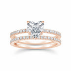 My Store 4 heart cut diamond engagement ring and matching micro-pavé wedding band set in rose gold.