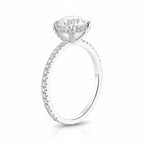 My Store 4 heart cut diamond engagement ring with micro-pavé band in white gold, side view showing basket setting.