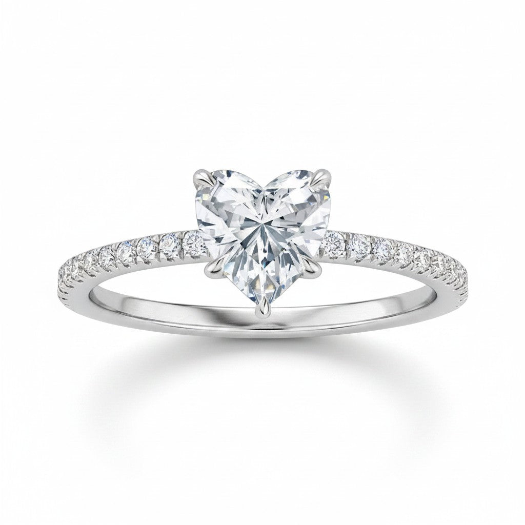 My Store 4 heart-cut diamond engagement ring with micro-pavé band in polished white gold