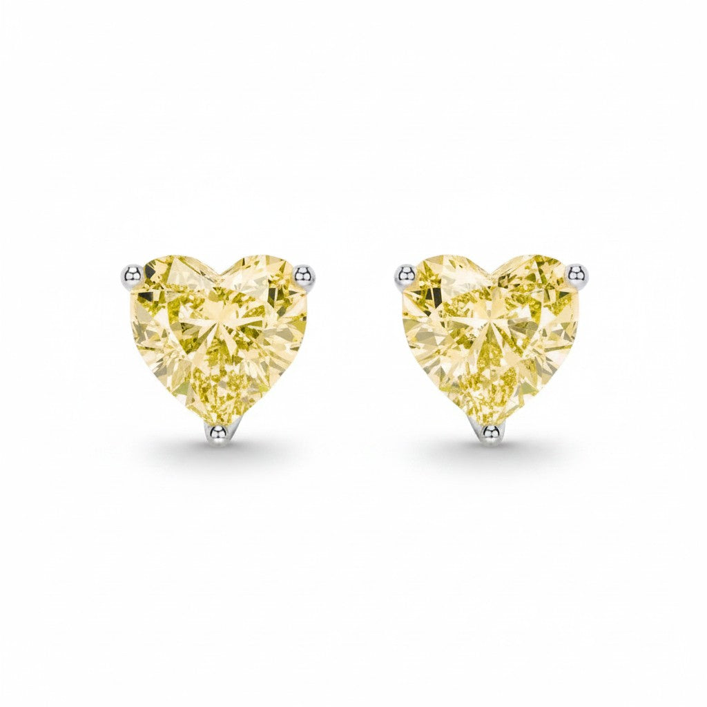 My Store 4 heart-cut yellow lab-grown diamond stud earrings set in 18K solid gold with a brilliant sparkle.