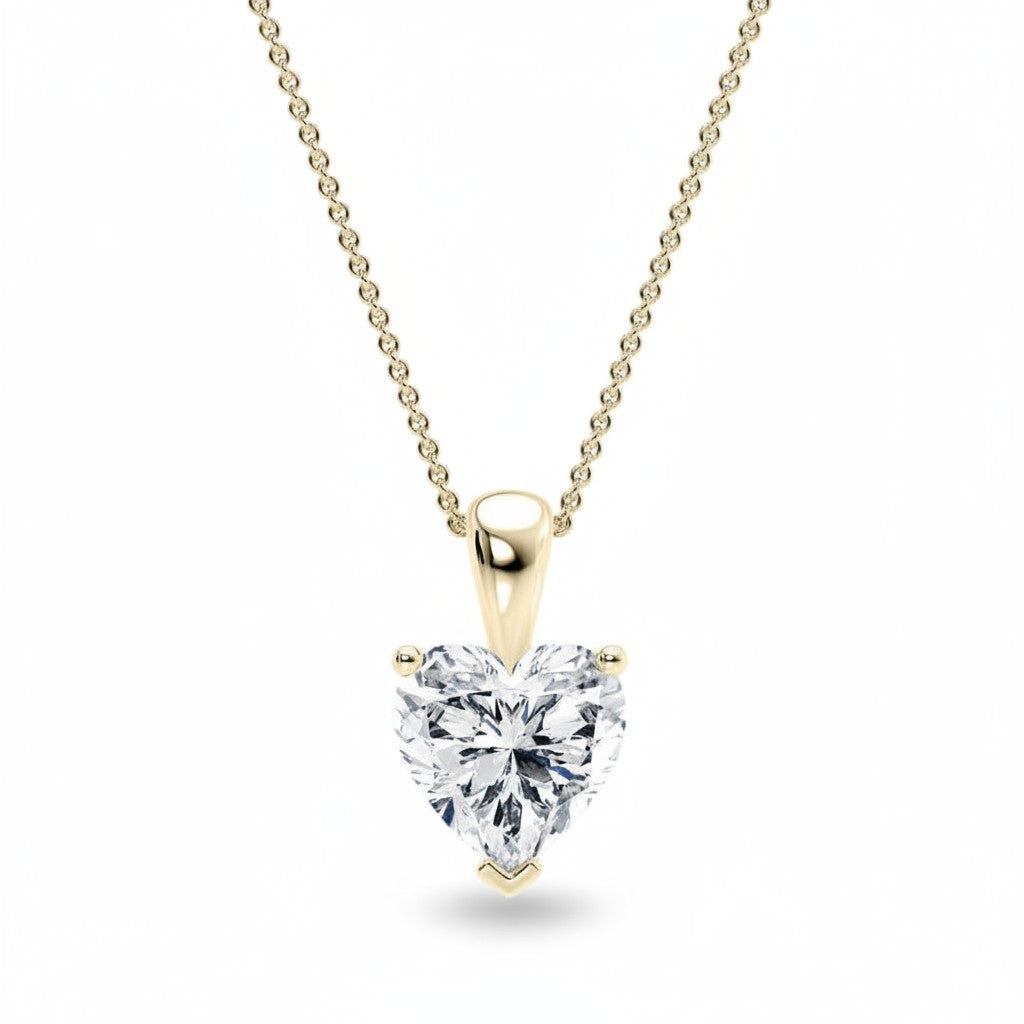 My Store 4 heart-cut diamond solitaire pendant necklace in 18K yellow gold with a delicate cable chain.