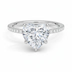 My Store 4 18K solid gold heart-shaped lab-grown diamond solitaire ring with pavé band on a white background