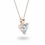 My Store 4 heart-cut diamond solitaire pendant necklace in rose gold with a polished tapered bail and fine cable chain.