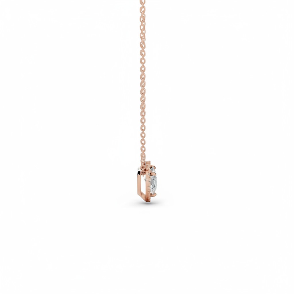 My Store 4 heart-cut diamond pendant with a micro-pave halo in rose gold, shown from a side profile view.