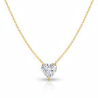 My Store 4 heart-cut diamond solitaire pendant necklace in 18K yellow gold with a bail-free floating design.