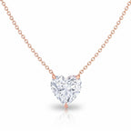 My Store 4 heart-cut diamond solitaire pendant necklace in rose gold with a bail-free floating setting on a fine chain.