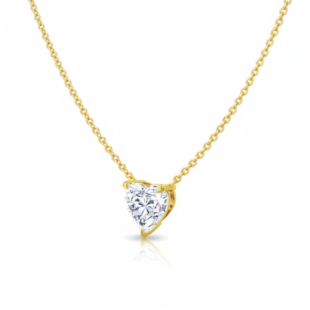 My Store 4 heart-cut diamond solitaire pendant necklace in 18K yellow gold with a bail-free floating design.