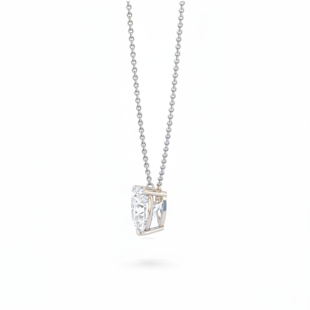 My Store 4 heart-cut diamond solitaire pendant necklace in white gold with a bail-free floating setting on a cable chain